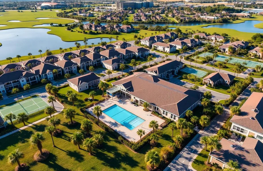 Aerial view of Valencia Parc at Riverland homes and waterways