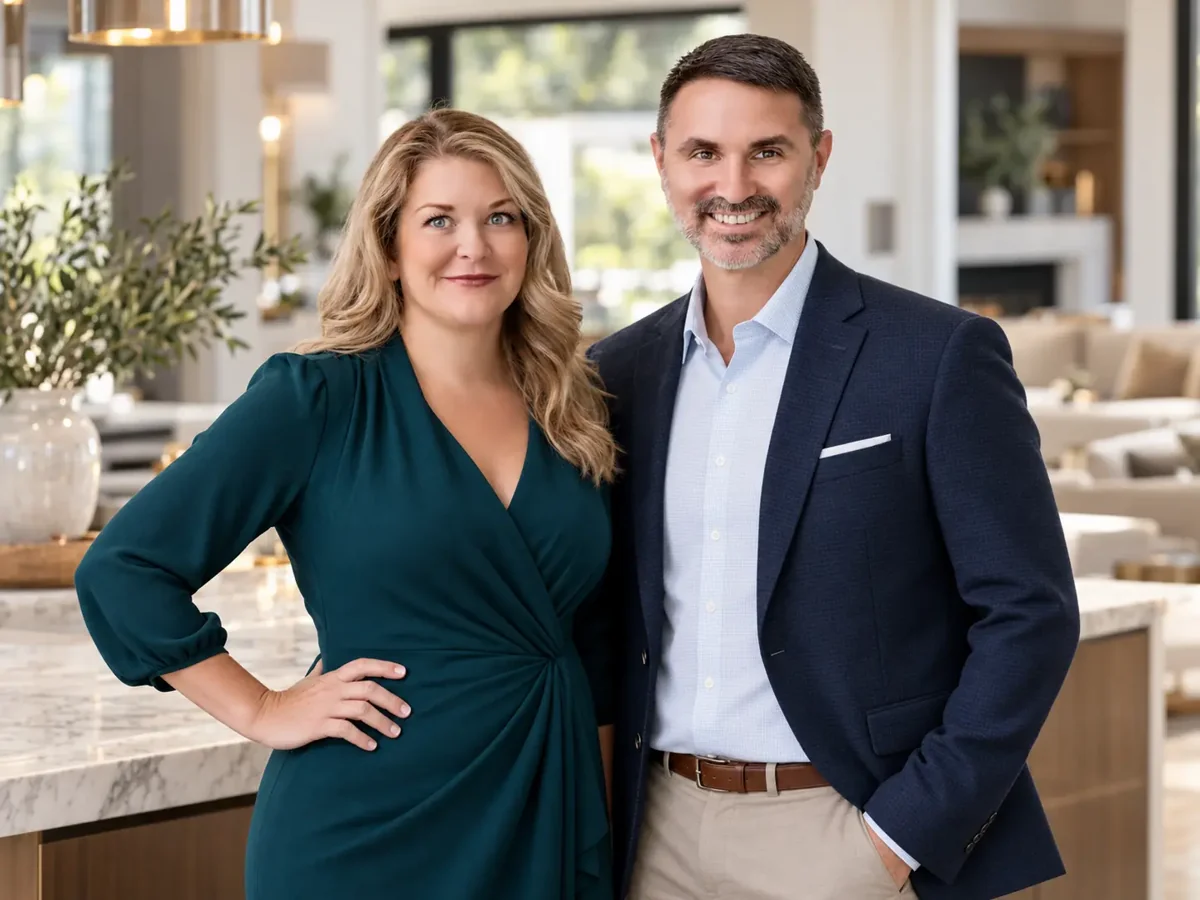 Kate Ward and Peter White together in a bright home interior